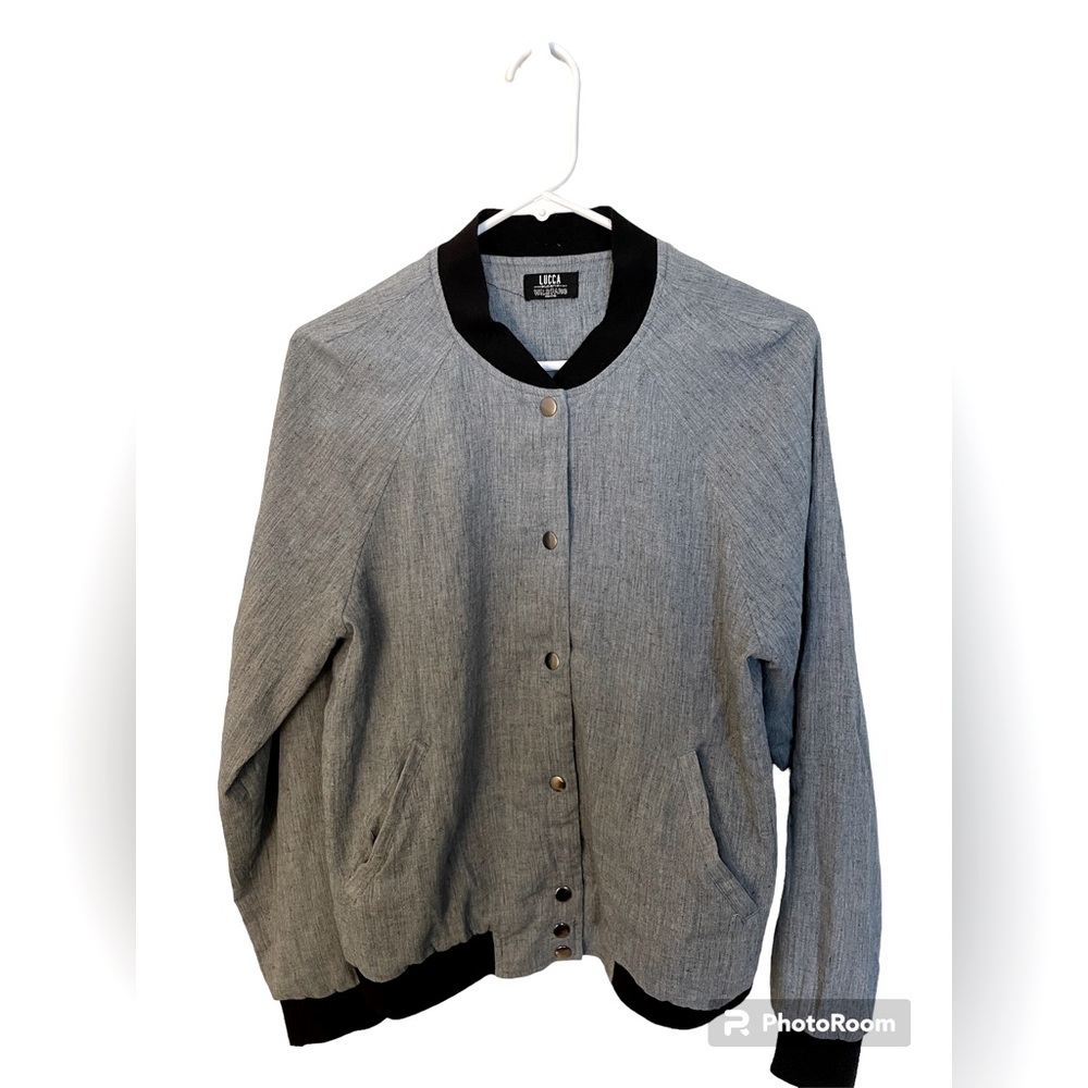 Wildfang x Lucca Grey Bomber Jacket in Large